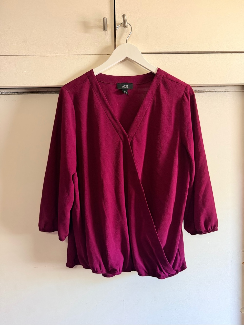 AGB Women's Magenta Wrap-Front Blouse Size L